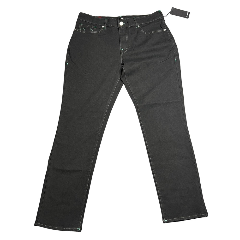 NWT True Religion Mens 36 Geno SN Slim Jeans Black Rinse Green‎ Stitching 700386